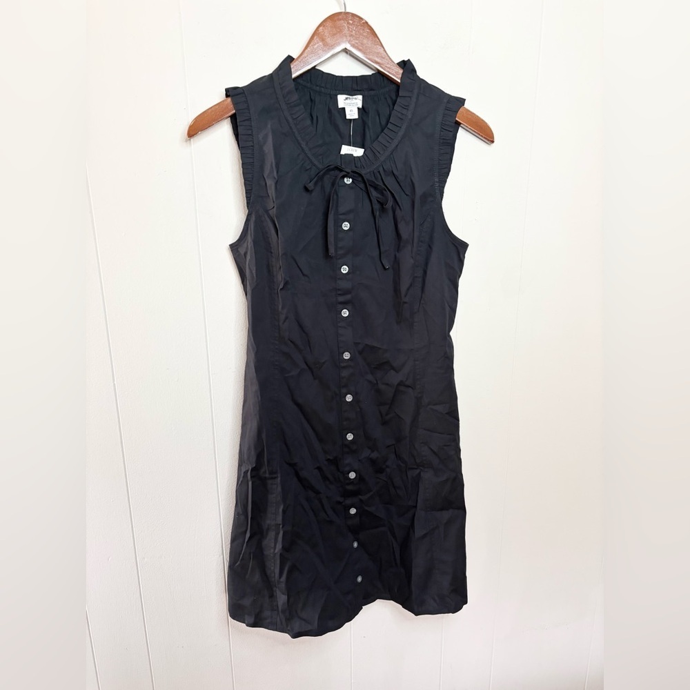 J Crew black ruffle tie neck mini dress regenerative cotton size 10 new - Picture 5 of 7